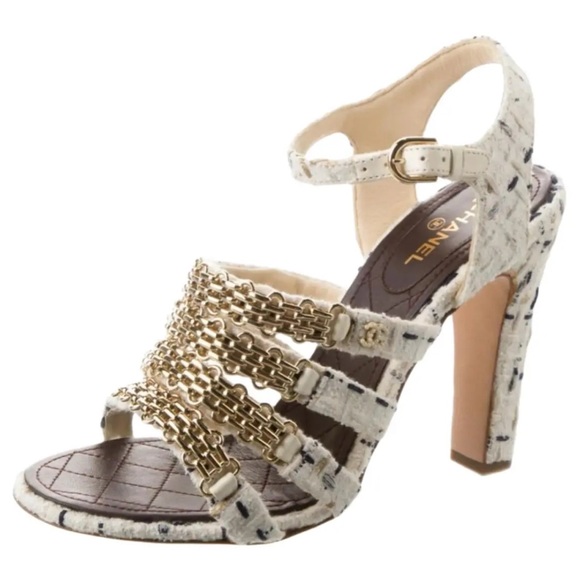 CHANEL Women's Cream and Gold Chain Sandals - Picture 1 of 7